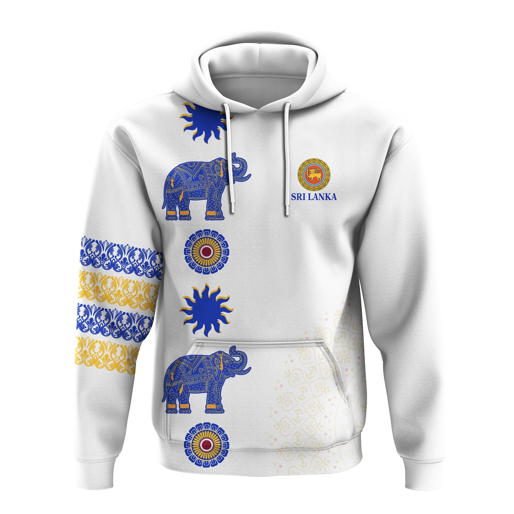 Sri Lanka Hoodie Traditional Pattern and Elephants