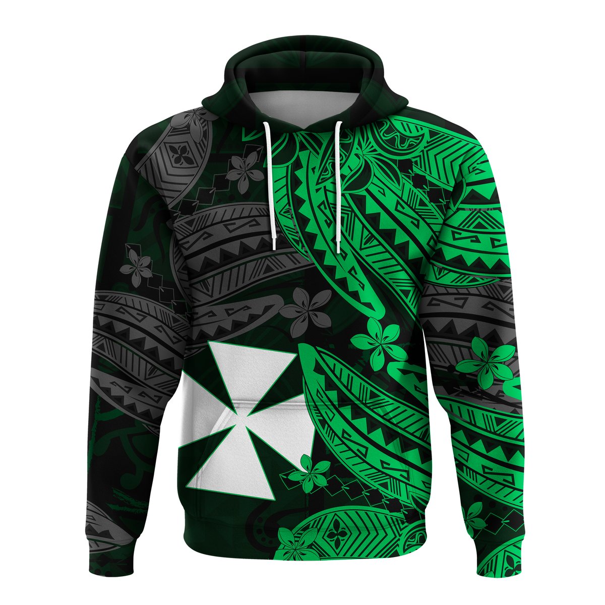 Wallis and Futuna Hoodie Enjoy Polynesian Flowers Version Green