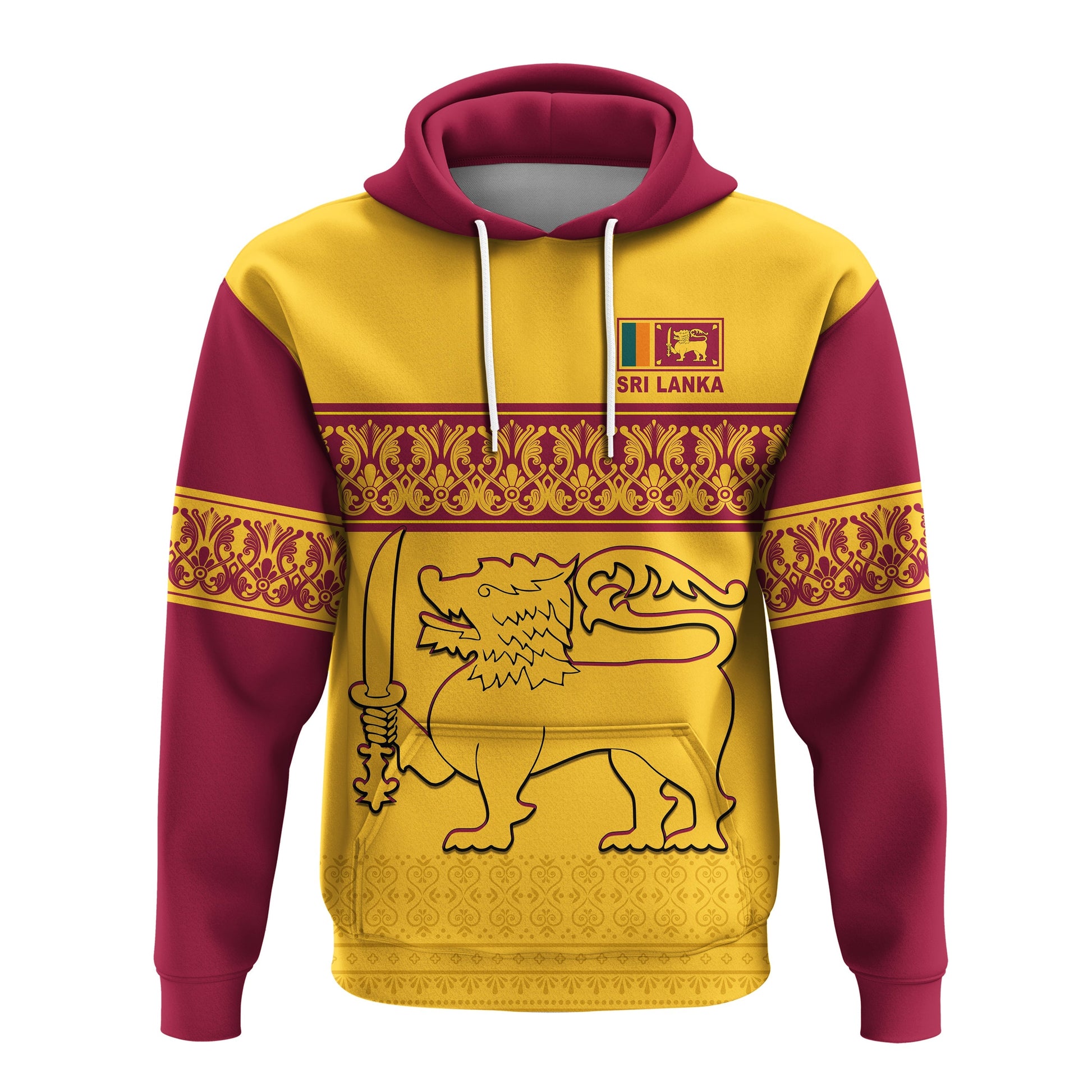 Sri Lanka Hoodie Traditional Pattern and Lion Flag