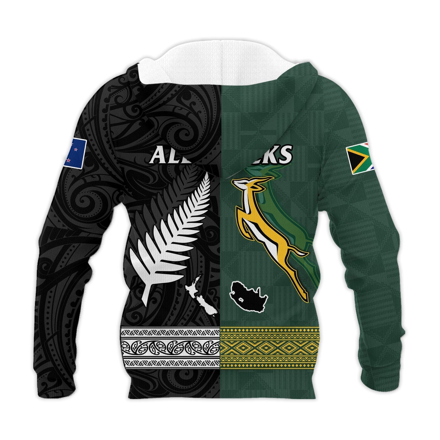 South Africa Protea and New Zealand Fern Hoodie Rugby Go Springboks vs All Black