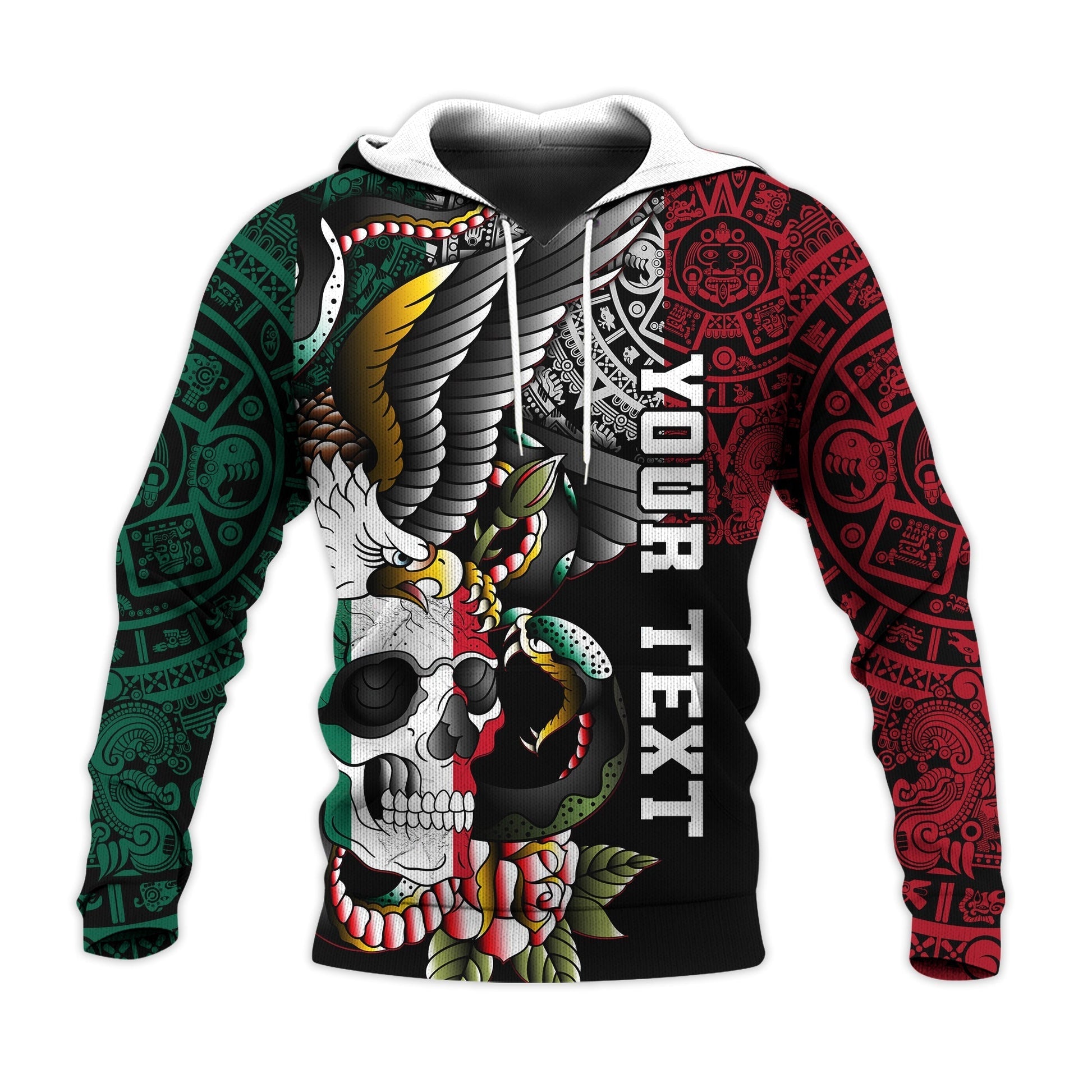 Custom Mexico Hoodie Mexican Skull Eagle With Angry Snake