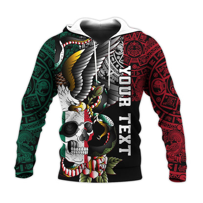 Custom Mexico Hoodie Mexican Skull Eagle With Angry Snake