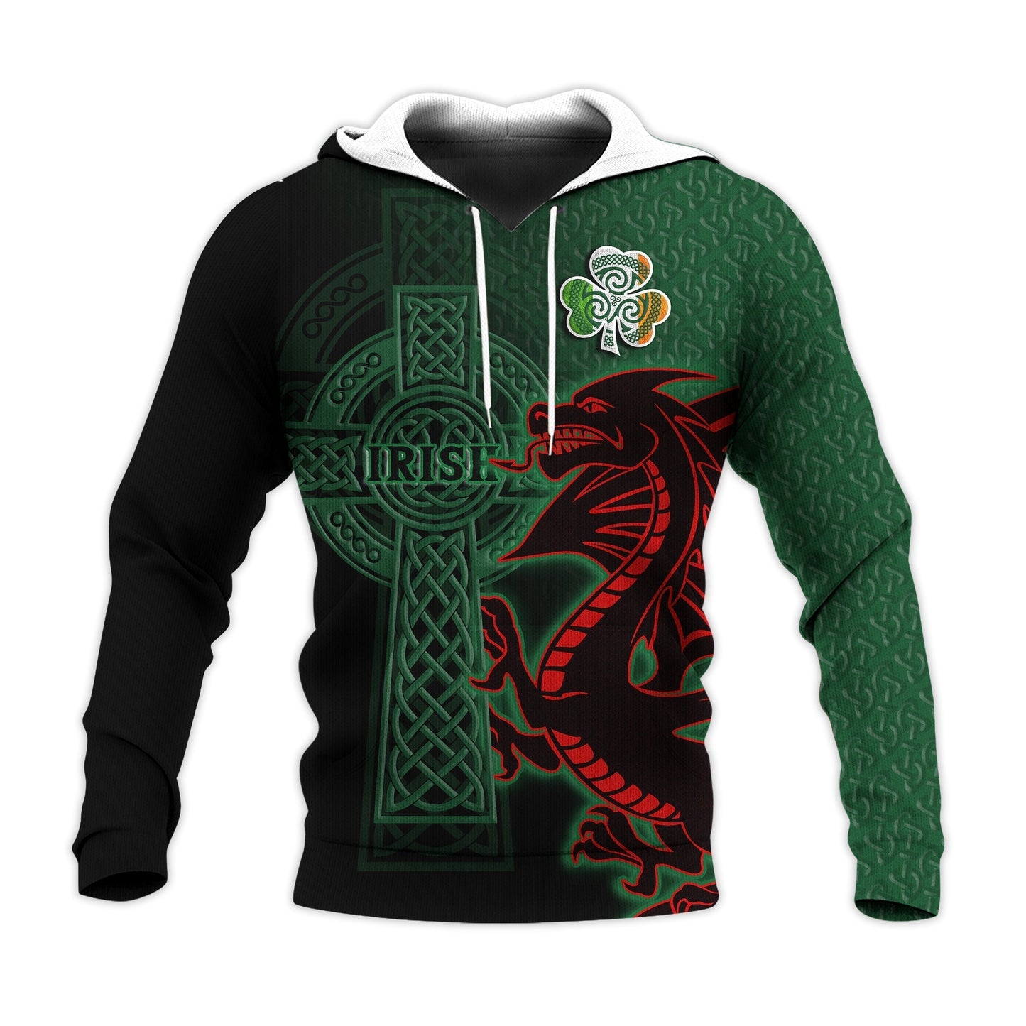 Custom Ireland Hoodie The Shamrock Celtic Cross Mix Dragon
