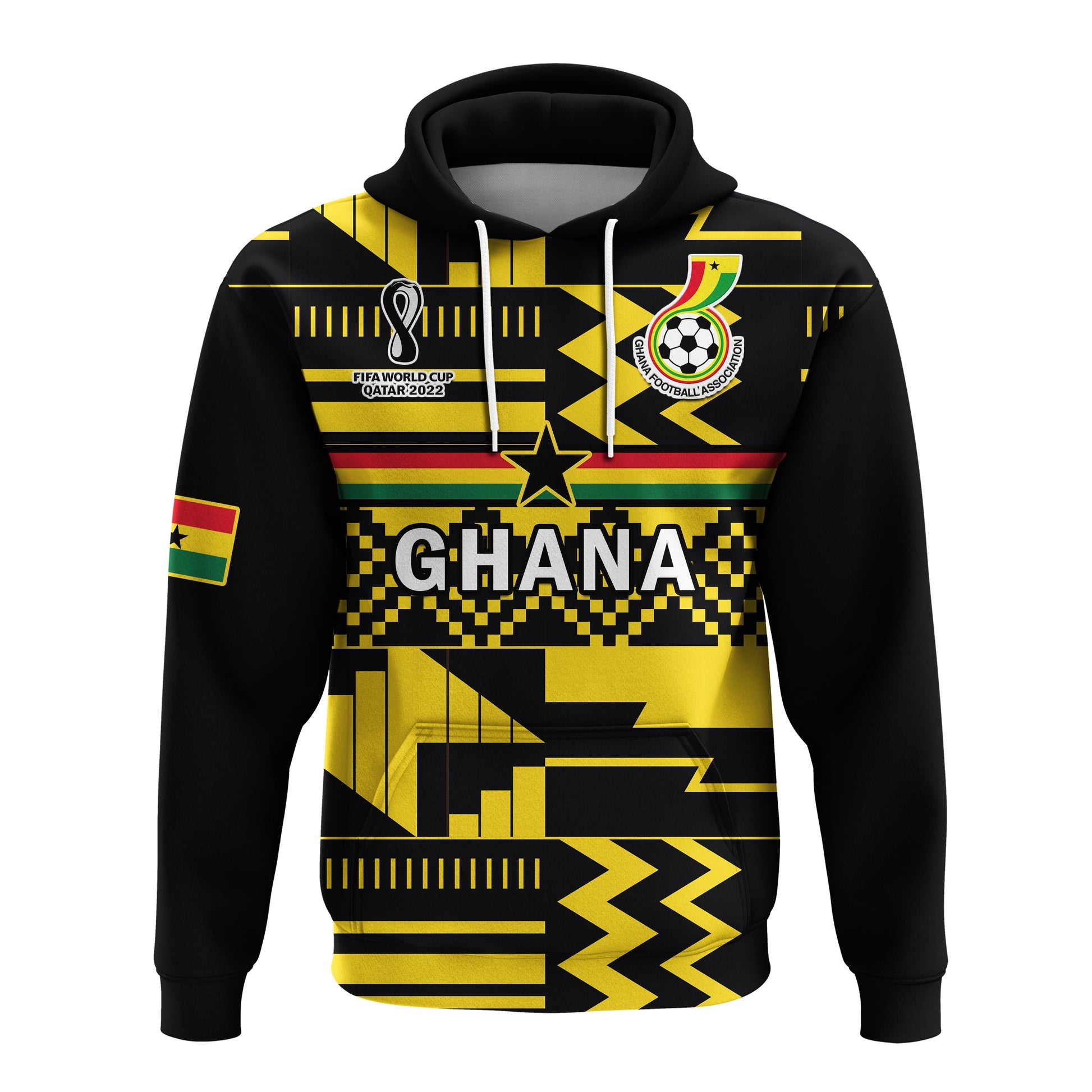 Custom Ghana Football Hoodie Black Stars Kente Football 2022 Yellow