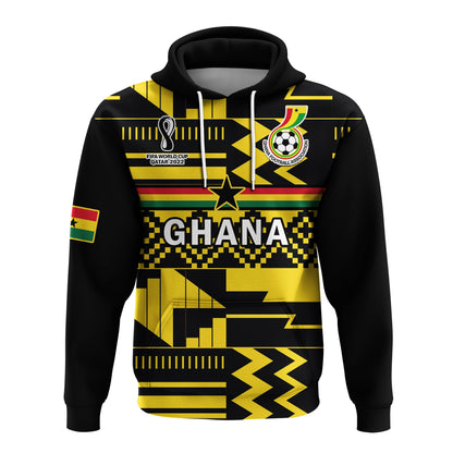 Custom Ghana Football Hoodie Black Stars Kente Football 2022 Yellow