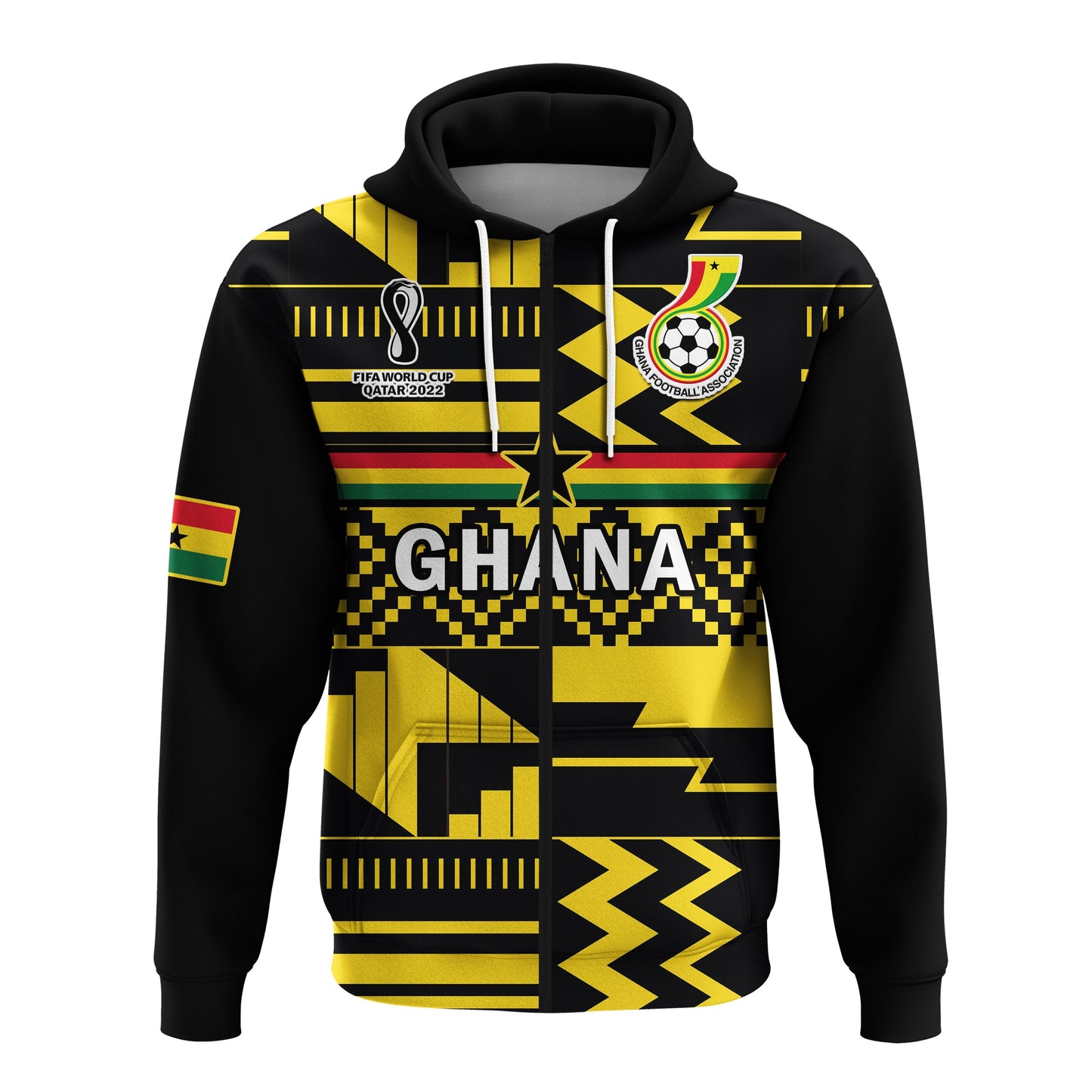 Ghana Football Hoodie Black Stars Kente Football 2022 Yellow