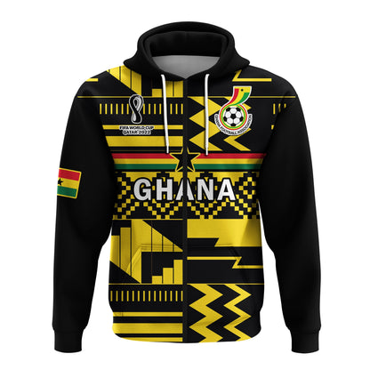 Ghana Football Hoodie Black Stars Kente Football 2022 Yellow