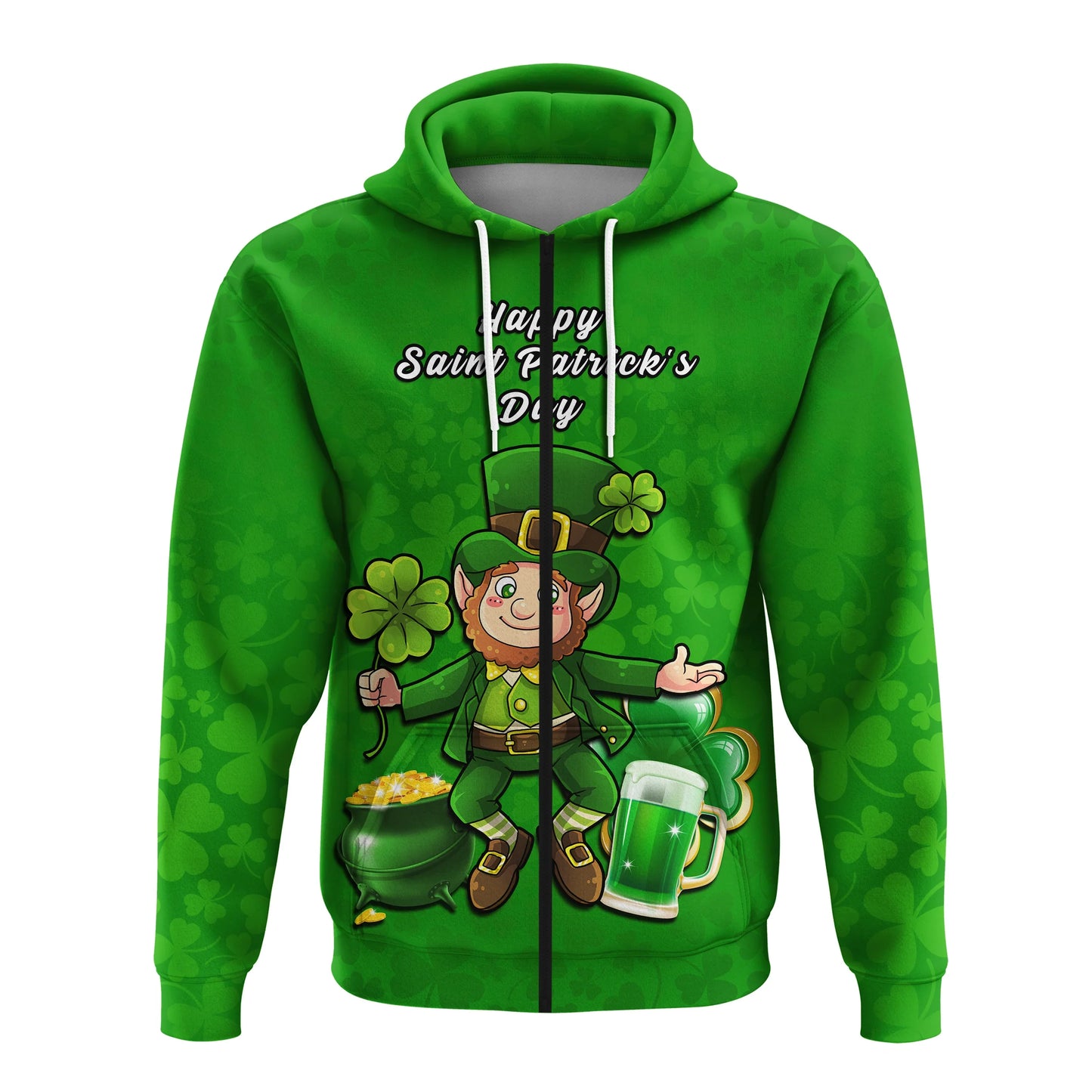 Custom Ireland Hoodie Saint Patricks Day Happy Leprechaun And Shamrock