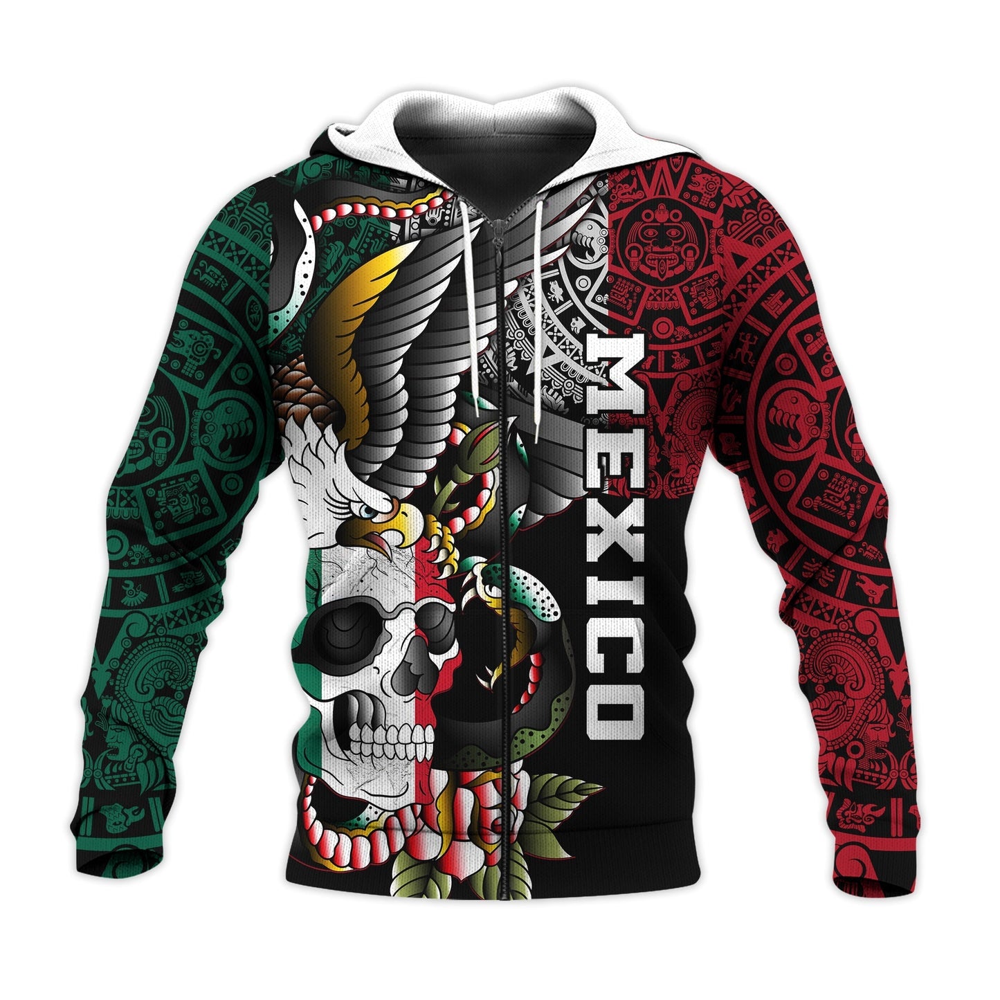 Mexico Hoodie Mexican Skull Eagle With Angry Snake