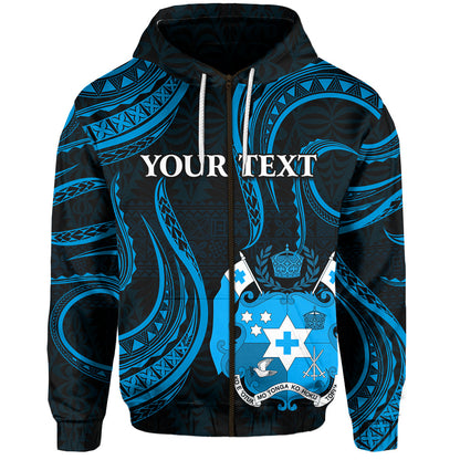 ( Personalised) Tonga Pattern Zip Hoodie Always Proud Version Blue