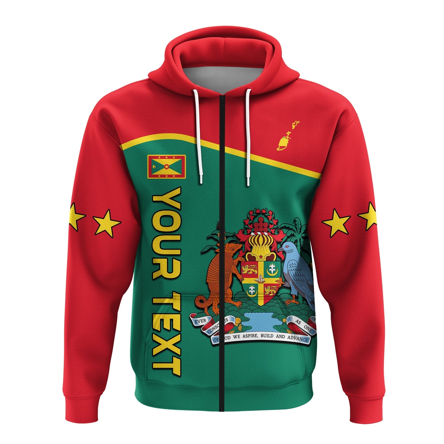 Custom Personalised Grenada Hoodie Coat Of Arms and Map Impressive