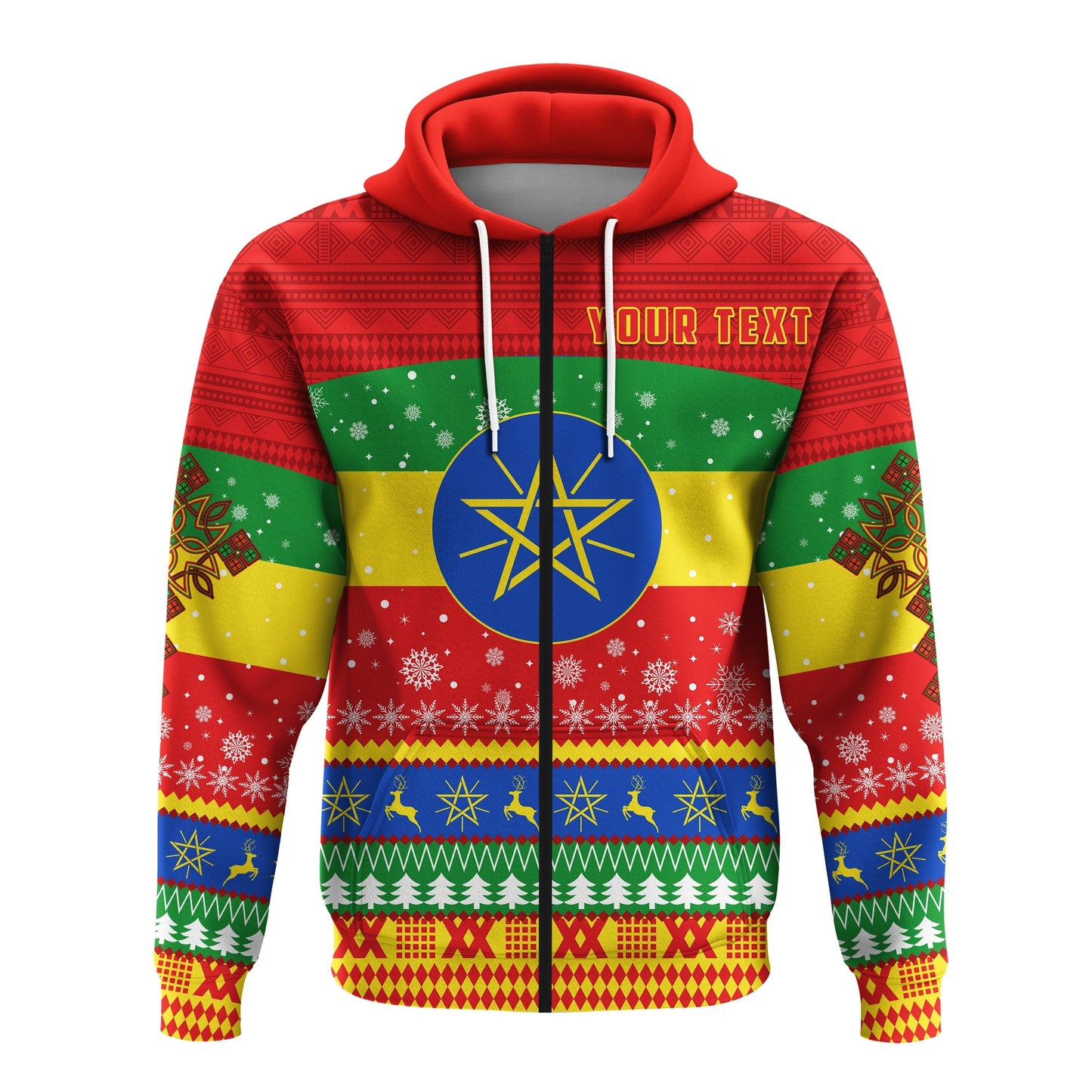 Ethiopia Personalized Zip Hoodie Merry Christmas Mix African Pattern
