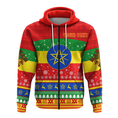 Ethiopia Personalized Zip Hoodie Merry Christmas Mix African Pattern