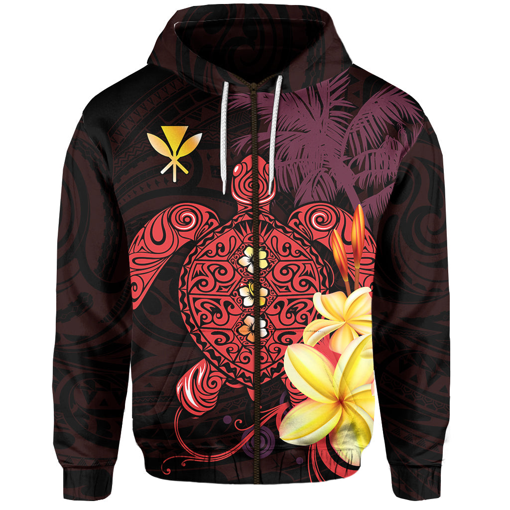Custom Text Hawaii Turtle Zip Hoodie Hawaiian Flowers Version Red Elegant