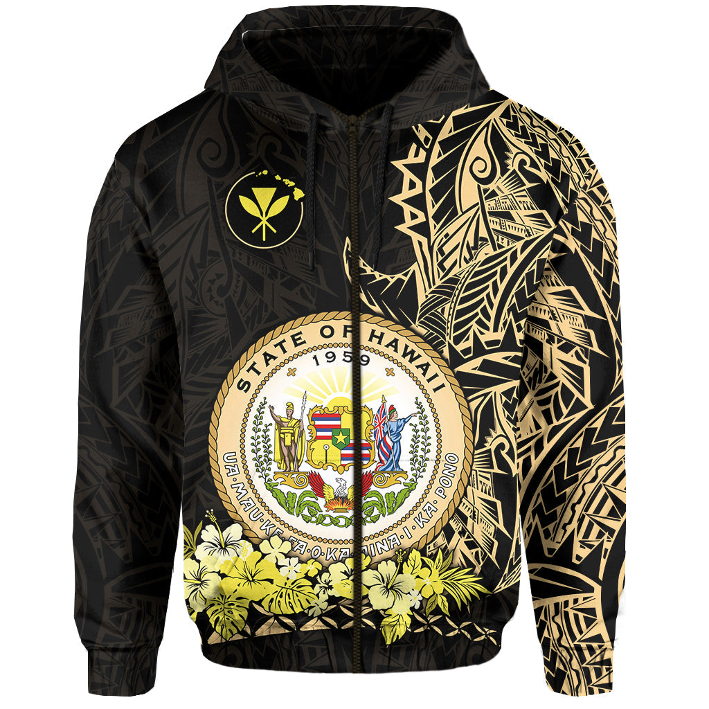 Hawaiian Polynesian Zip Hoodie Gold Seal of Hawaii