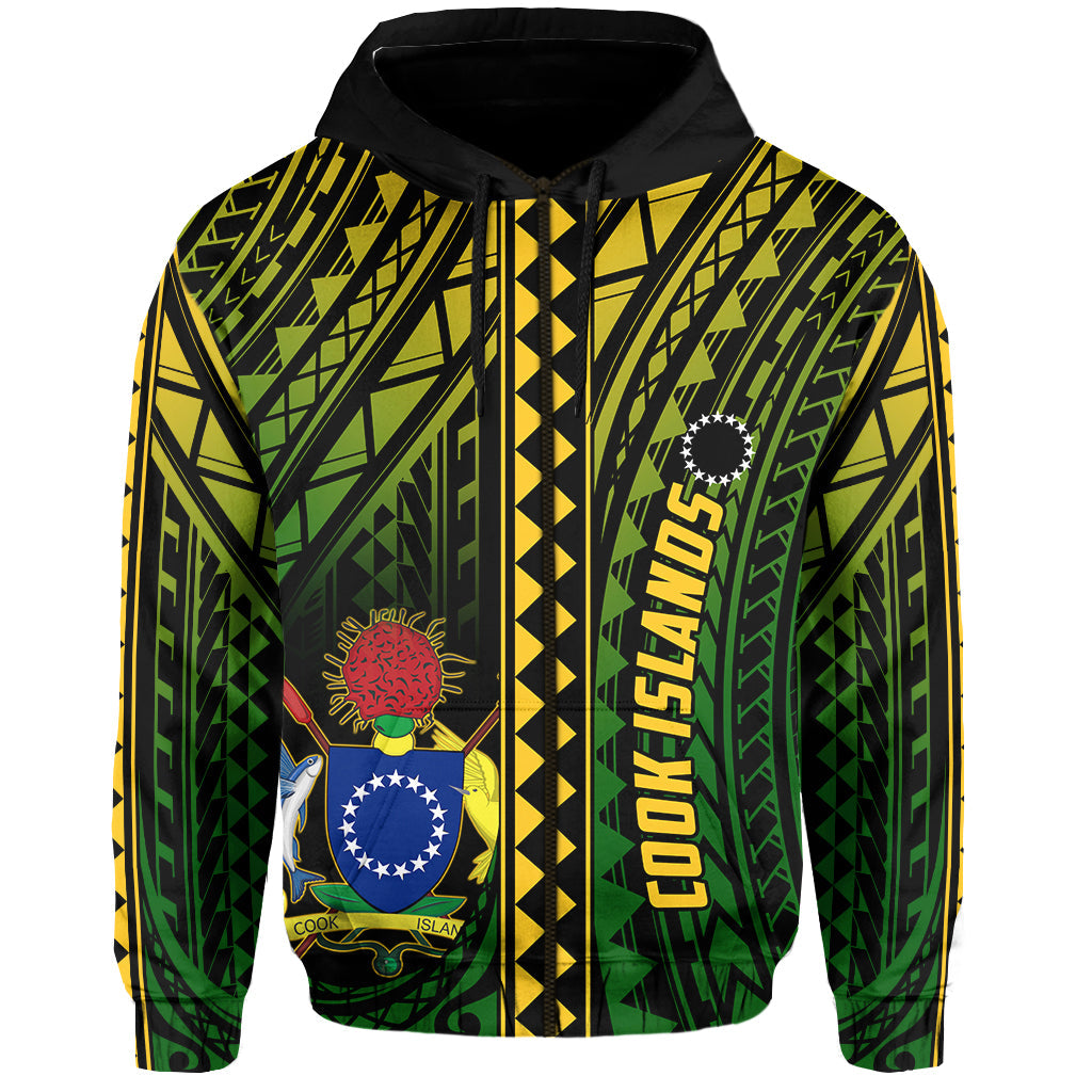 Cook Islands Zip Hoodie Polynesian Pattern Stars