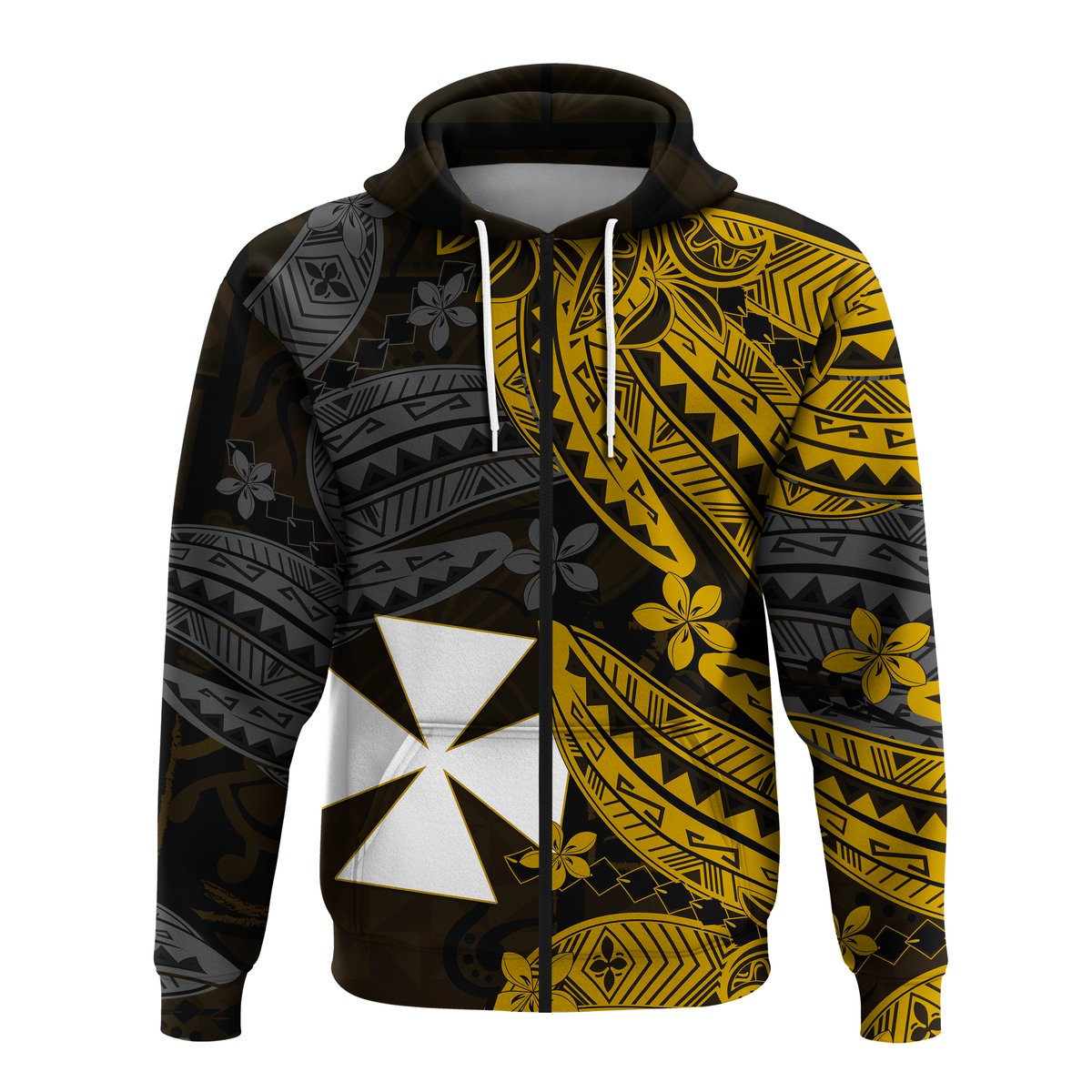 Wallis and Futuna Zip Hoodie Enjoy Polynesian Flowers Version Gold