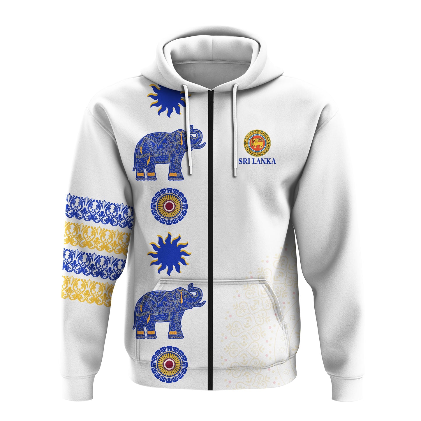 Sri Lanka Hoodie Traditional Pattern and Elephants