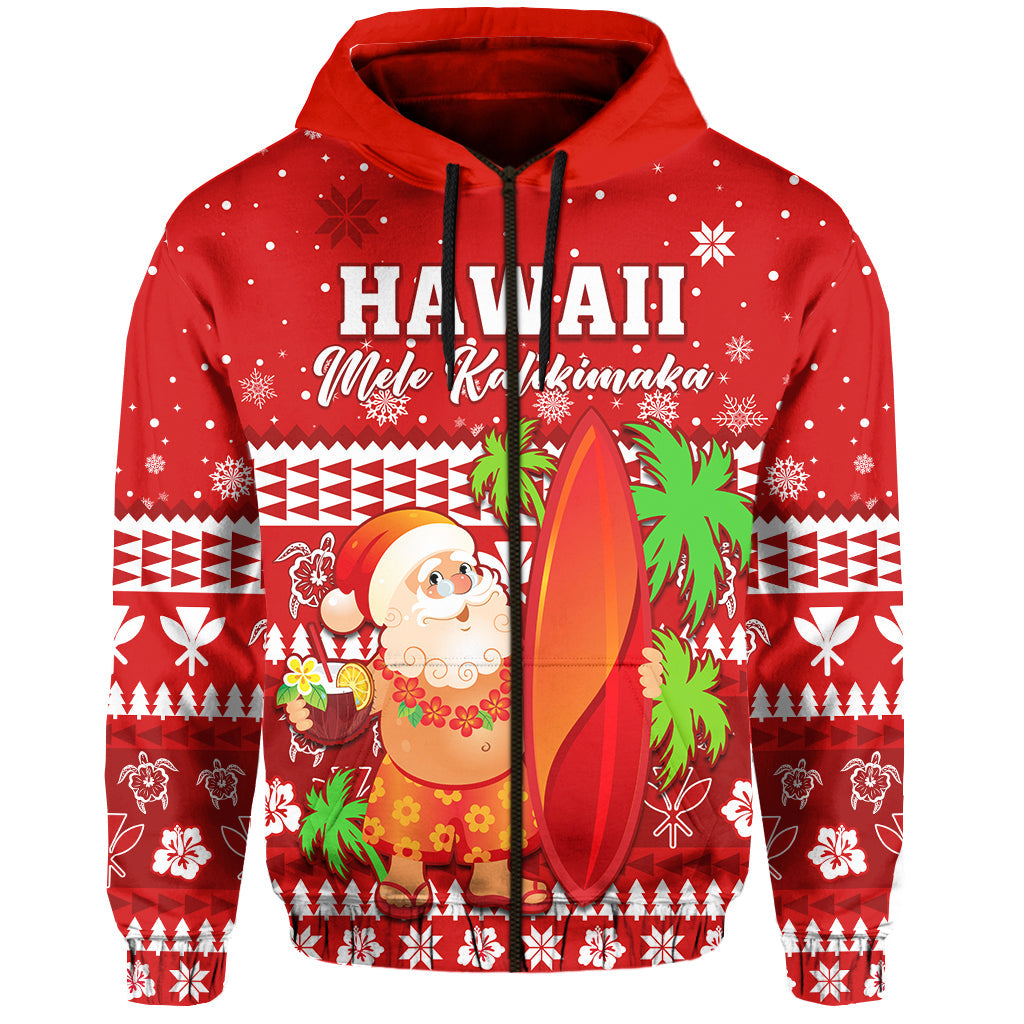 Mele Kalikimaka Zip Hoodie Santa Claus Hawaii Christmas