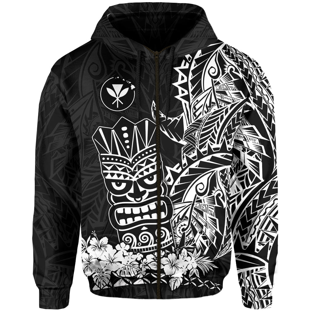 Hawaii Polynesian Zip Hoodie White Tiki Masks Hawaiian
