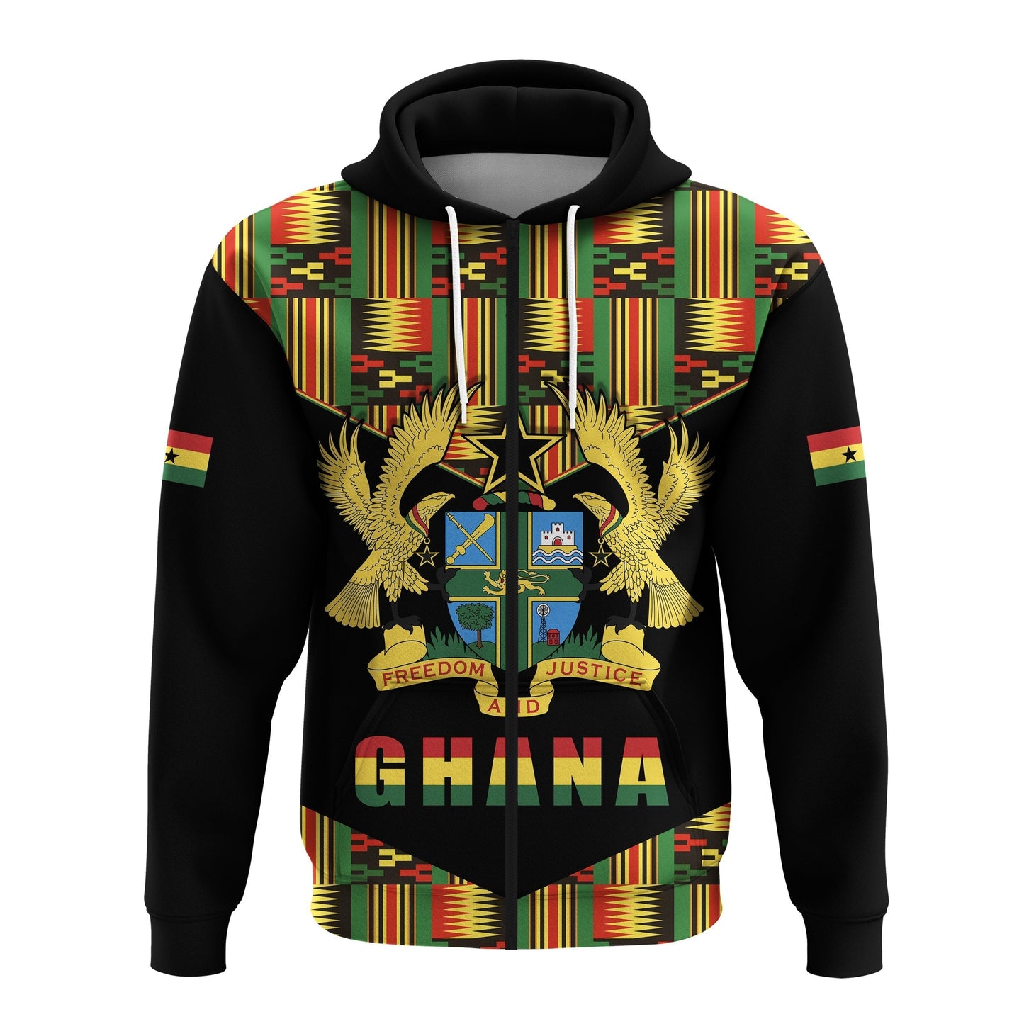Custom Ghana Zip Hoodie Proud Ankara Kente
