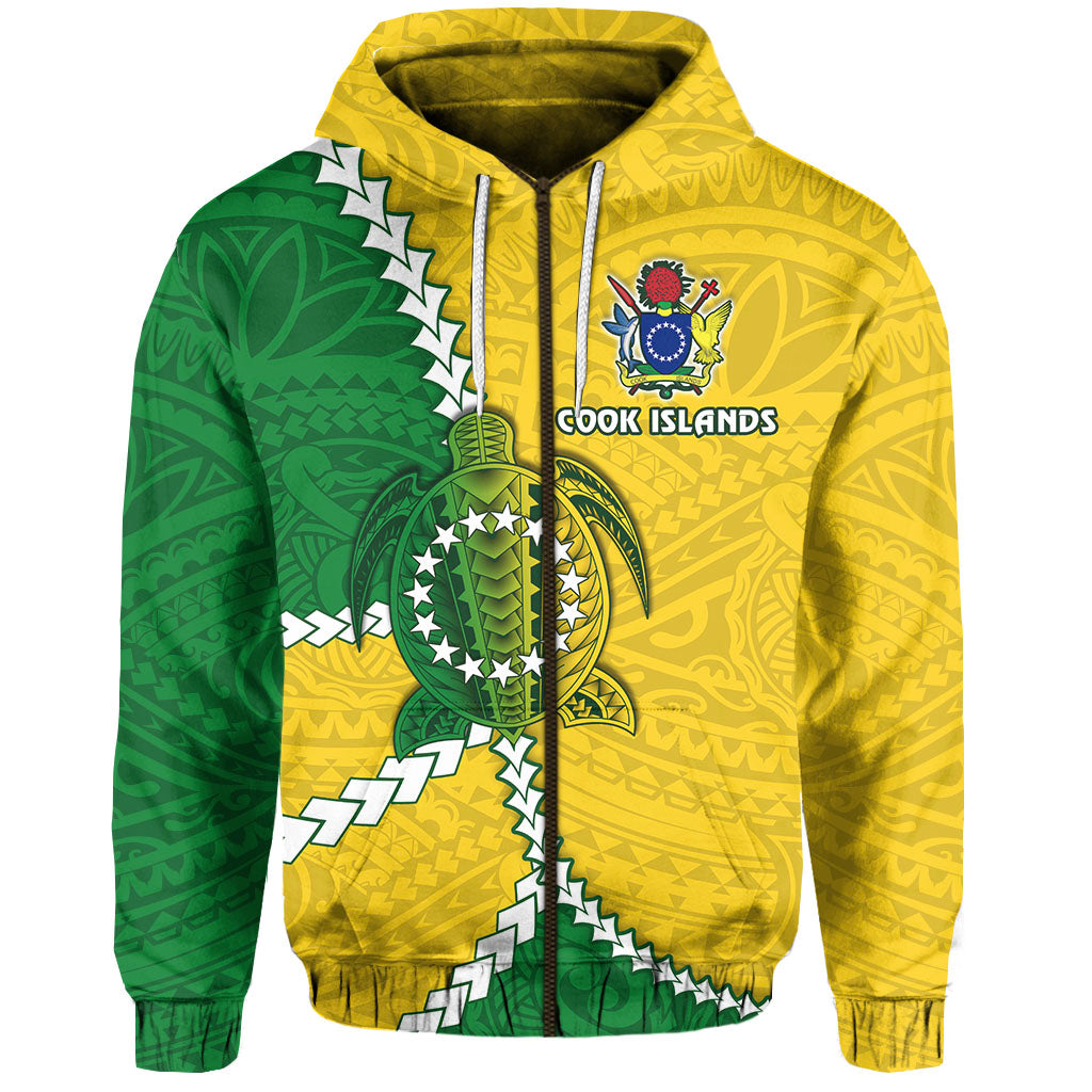 Cook Islands Rugby Zip Hoodie Polynesian Turtle