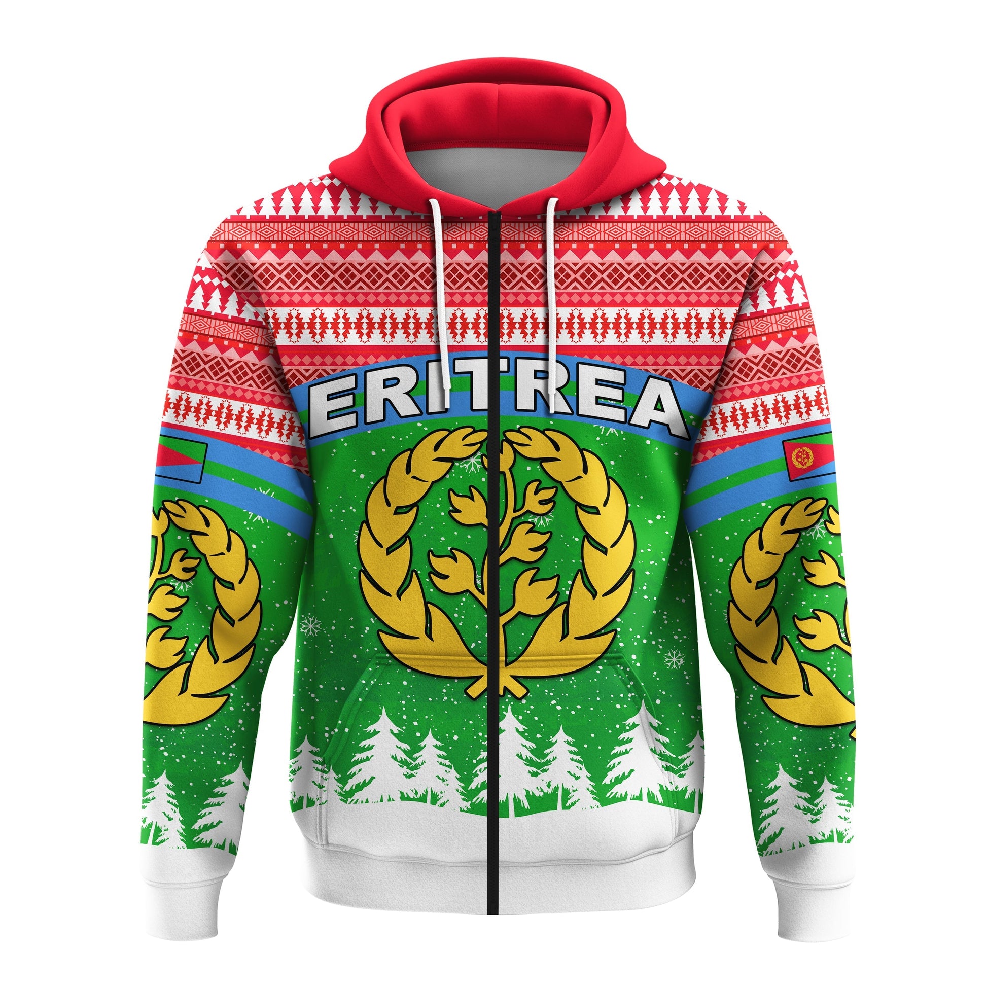 Eritrea Zip Hoodie Merry Christmas Mix African Pattern