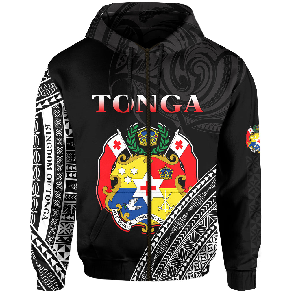 Tonga Zip Hoodie Tongan Pattern Blithesome Version Black