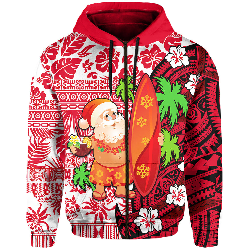 Mele Kalikimaka Zip Hoodie Christmas Hawaii with Santa Claus