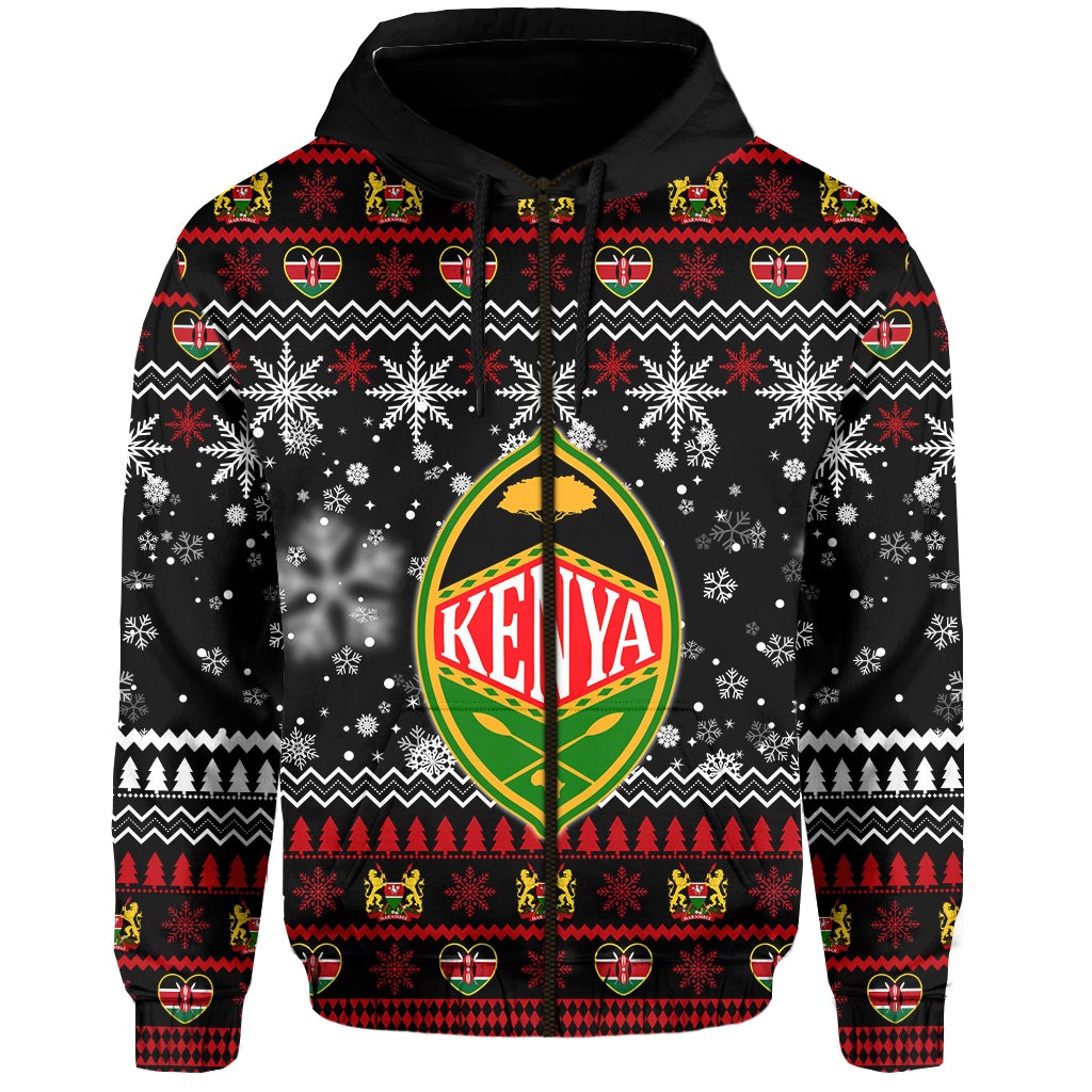 Kenya Christmas Zip Hoodie Shield Mix African Pattern