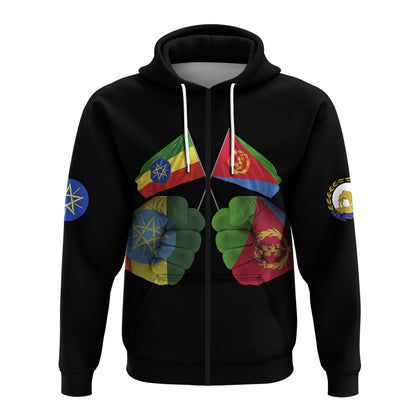 Ethiopia and Eritrea Zip Hoodie Strong Friendship