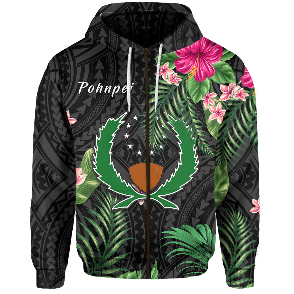 Pohnpei Micronesia Zip Hoodie Tropical Flowers