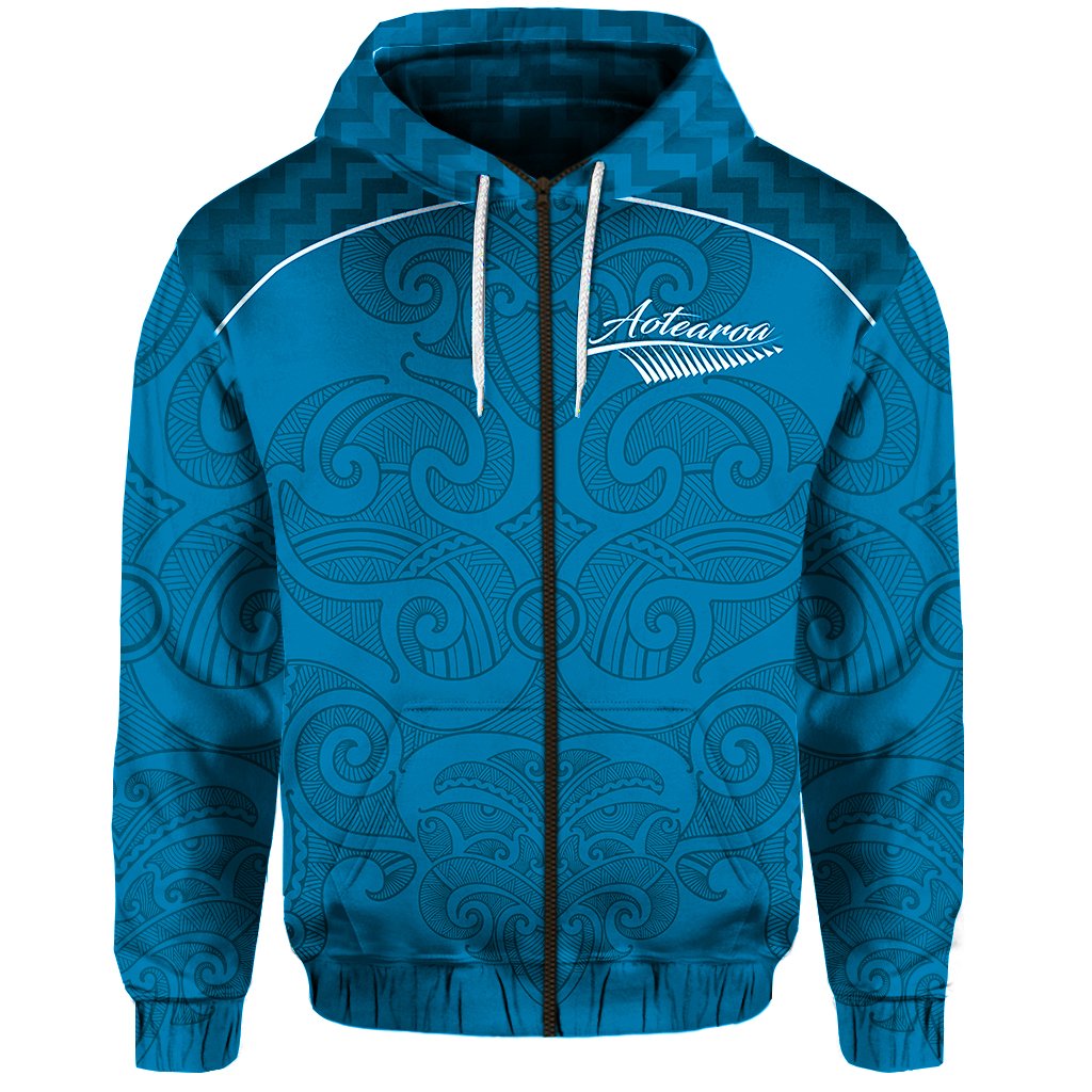 ( Personalised) Maori 2021 Zip Hoodie Turquoise Aotearoa Tattoo Text and Number