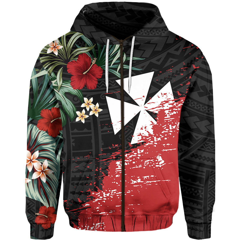 Wallis and Futuna Polynesian Zip Hoodie Fantastic Flowers