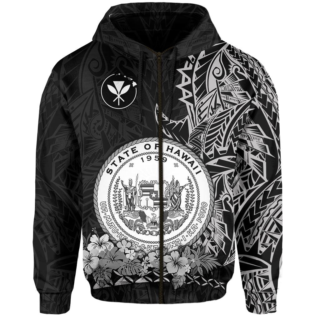 Hawaiian Polynesian Zip Hoodie White Seal of Hawaii