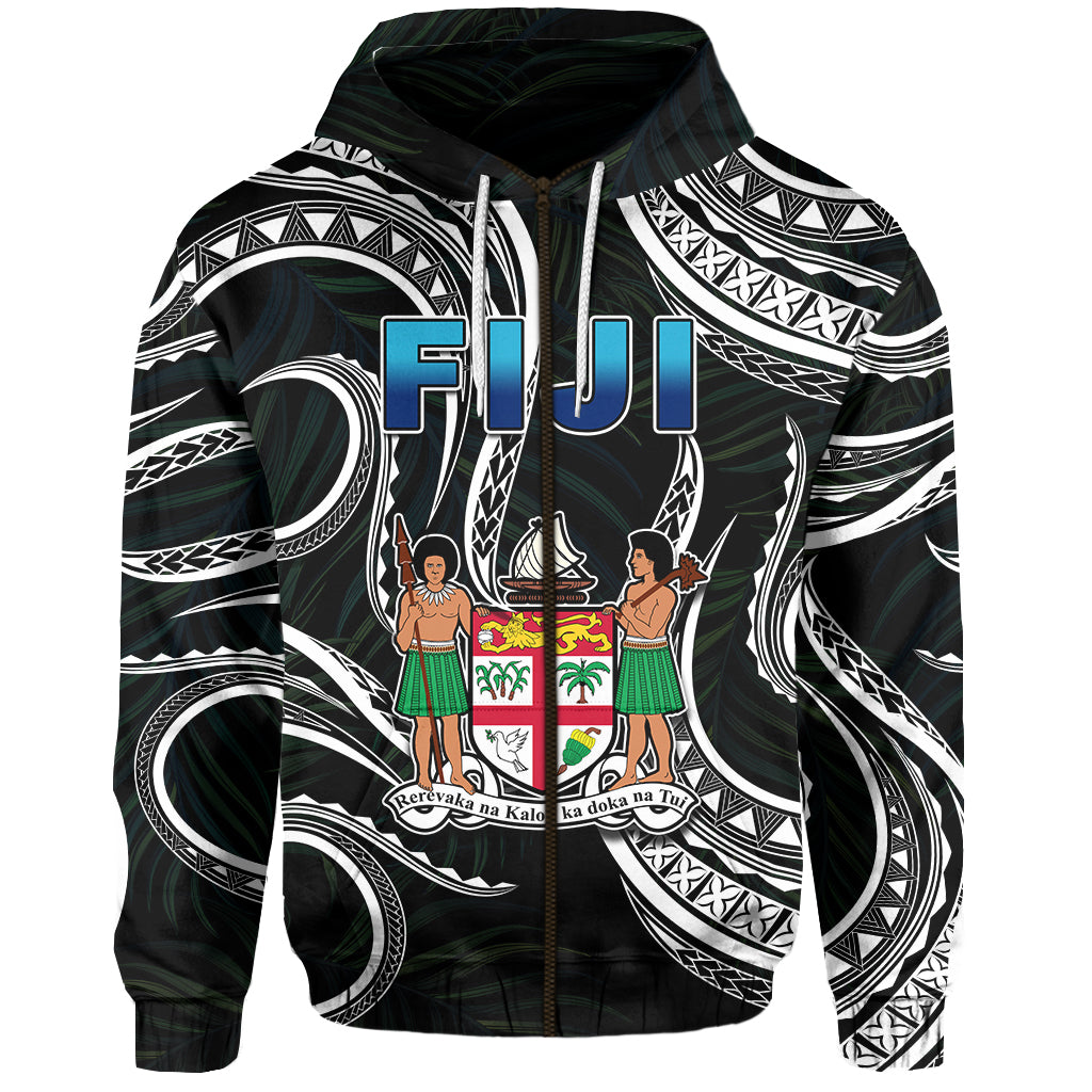 Fiji Coat of Arms Zip Hoodie Polynesian mix Coconut Pattern
