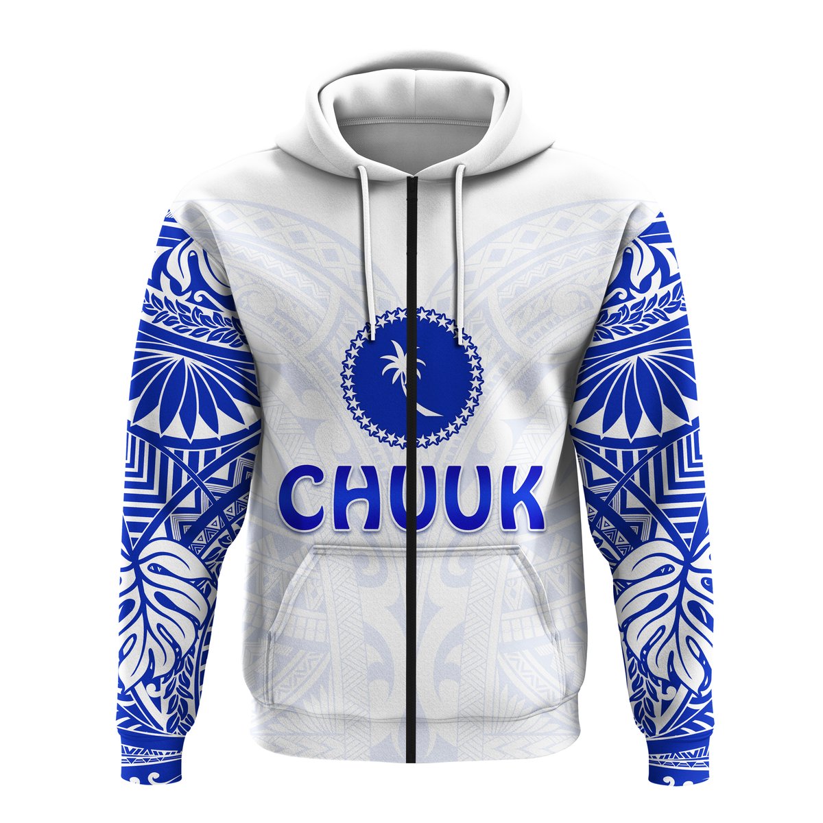 ( Personalised) Chuuk Zip Hoodie Micronesia Simple Pattern White