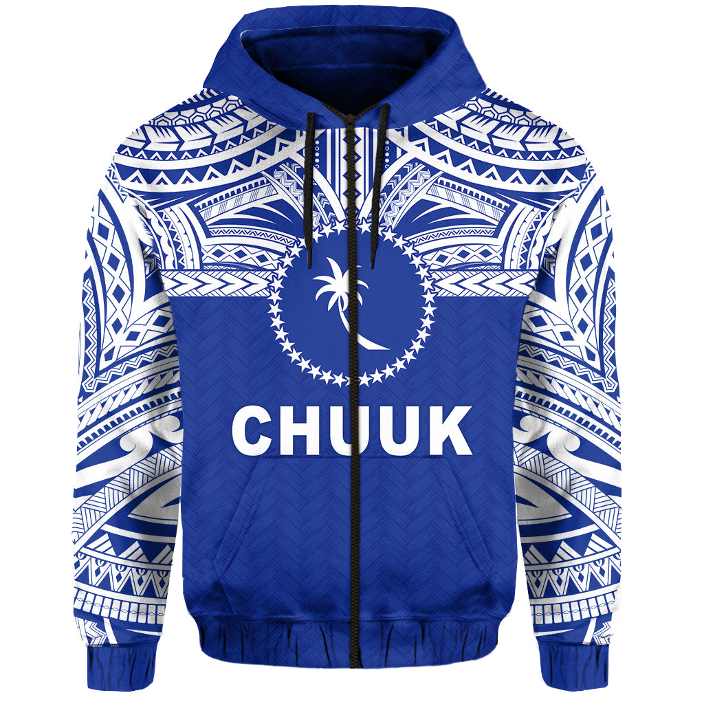 Chuuk Flag Zip Hoodie Micronesia Style Blue