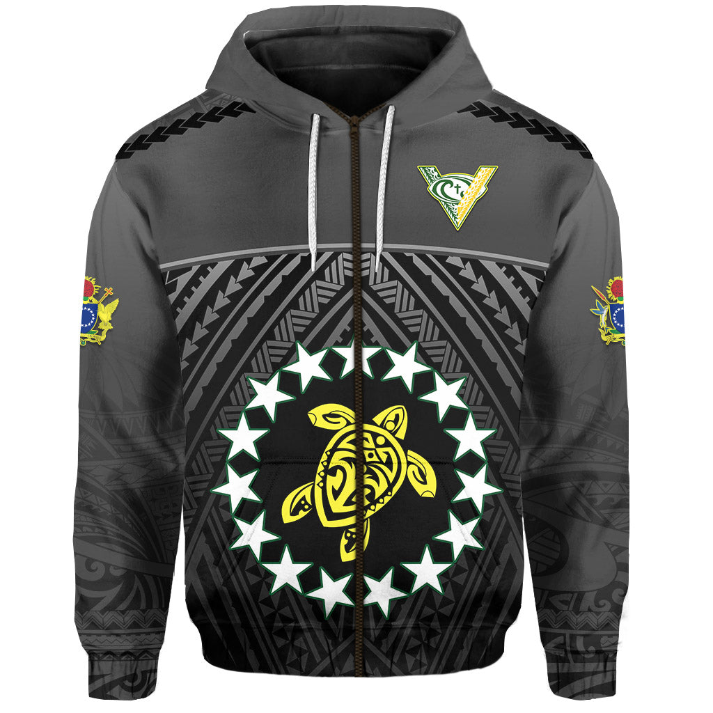 ( Personalised) The Kuki's Zip Hoodie Cook Islands Rugby Black Text and Number