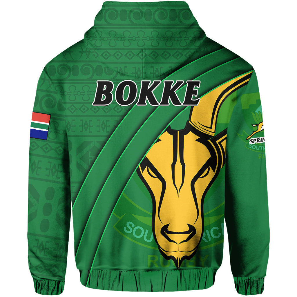 South Africa Rugby Hoodie Bokke Springbok With African Pattern Stronger Together