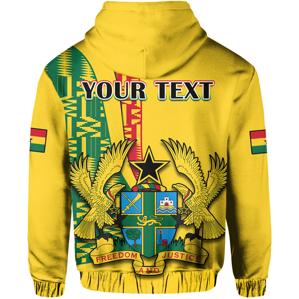 Custom Ghana Hoodie Ghanan Coat Of Arms Mix Kente Pattern