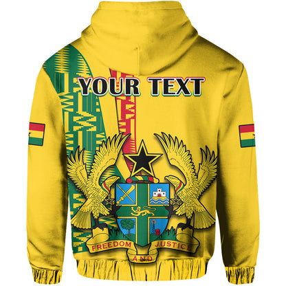 Custom Ghana Hoodie Ghanan Coat Of Arms Mix Kente Pattern
