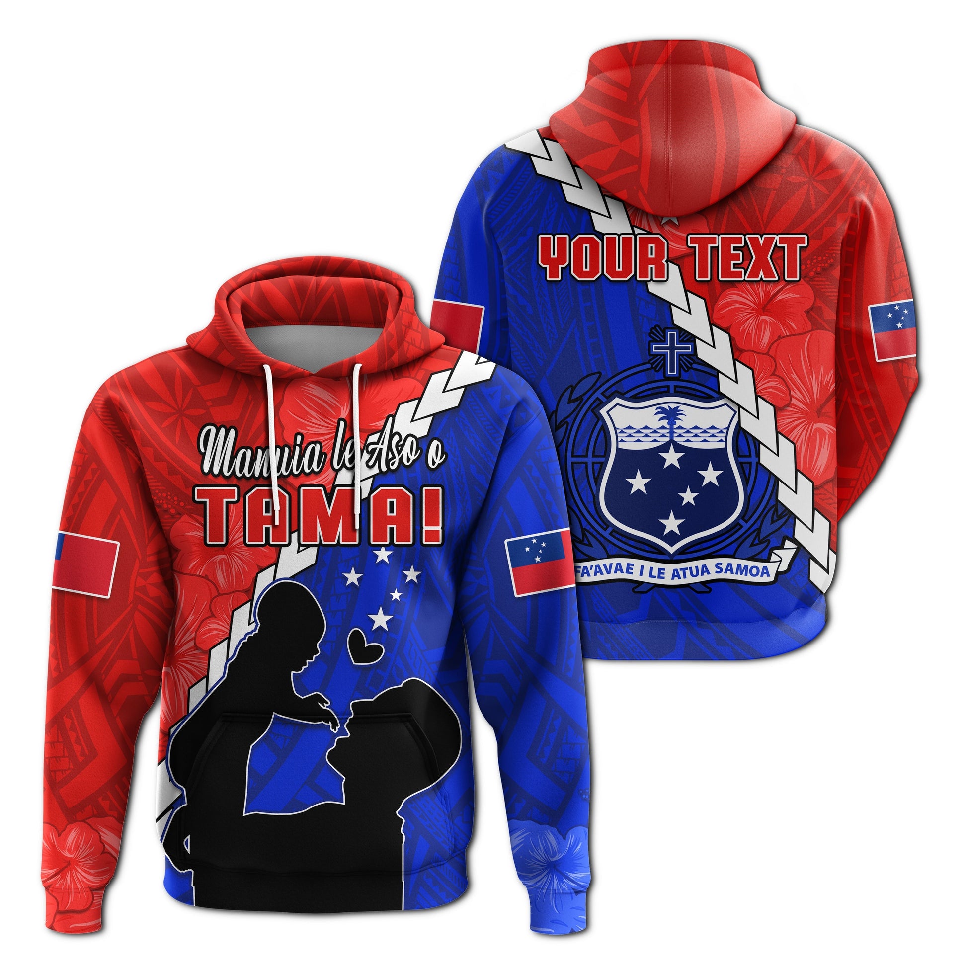 Custom Text Happy Samoan Fathers Day Hoodie Hibiscus Mix Polynesian Pattern