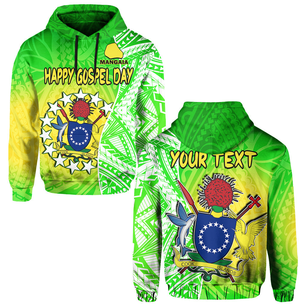 ( Personalised) Happy Mangaia Gospel Day Hoodie Cook Islands Coat Of Arms Polynesian Pattern