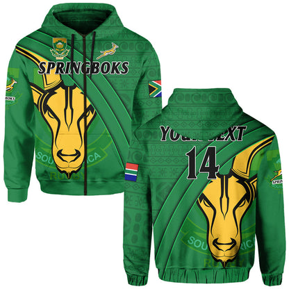 Custom South Africa Rugby Hoodie Bokke Springbok With African Pattern Stronger Together