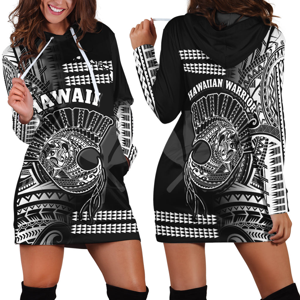 Hawaii Hoodie Dress Kakau Warrior Helmet Gradient White Polynesian