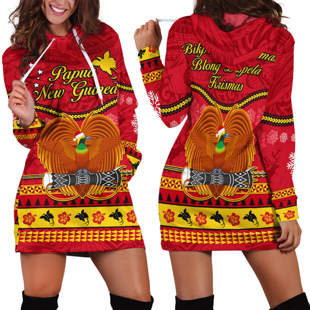 Papua New Guinea Christmas Hoodie Dress Bird Of Paradise Bikpela Hamamas Blong Dispela Krismas