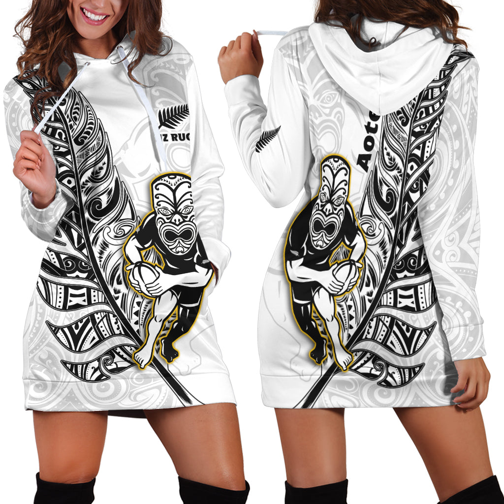 New Zealand Silver Fern Rugby Hoodie Dress All Black Maori Version White