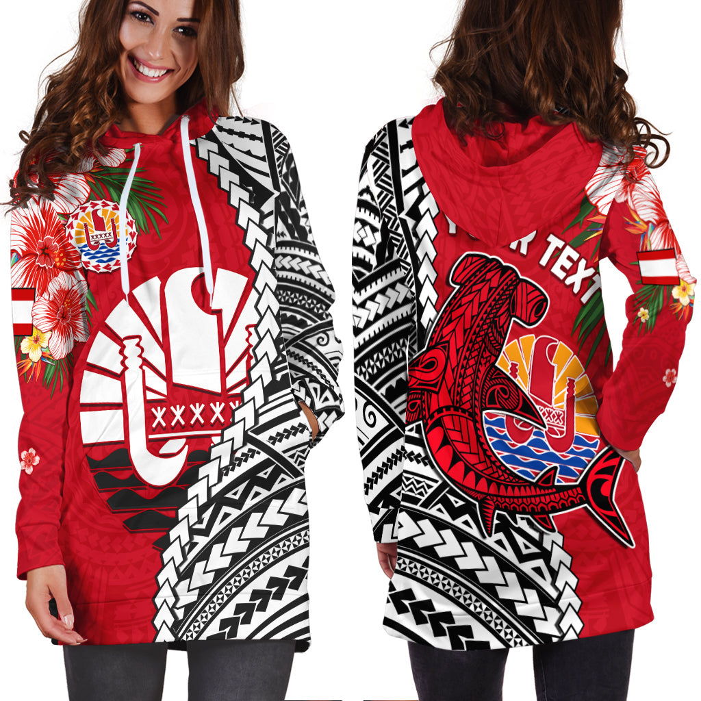 Custom Personalised Tahiti Islands Hoodie Dress Polynesian Shark Mix Tropical Flowers