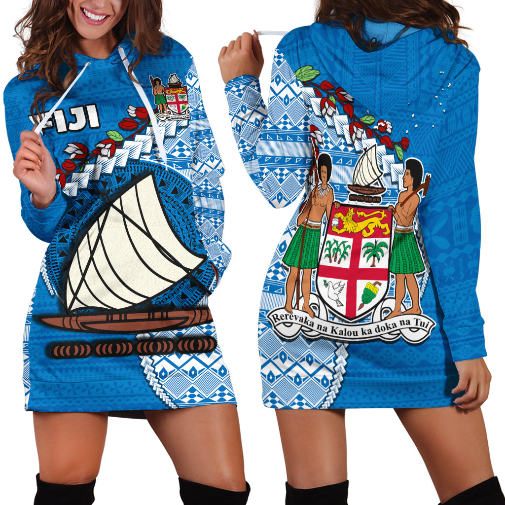 Fiji Hoodie Dress Fijian Drua Mix Tagimaucia Flower Blue Style